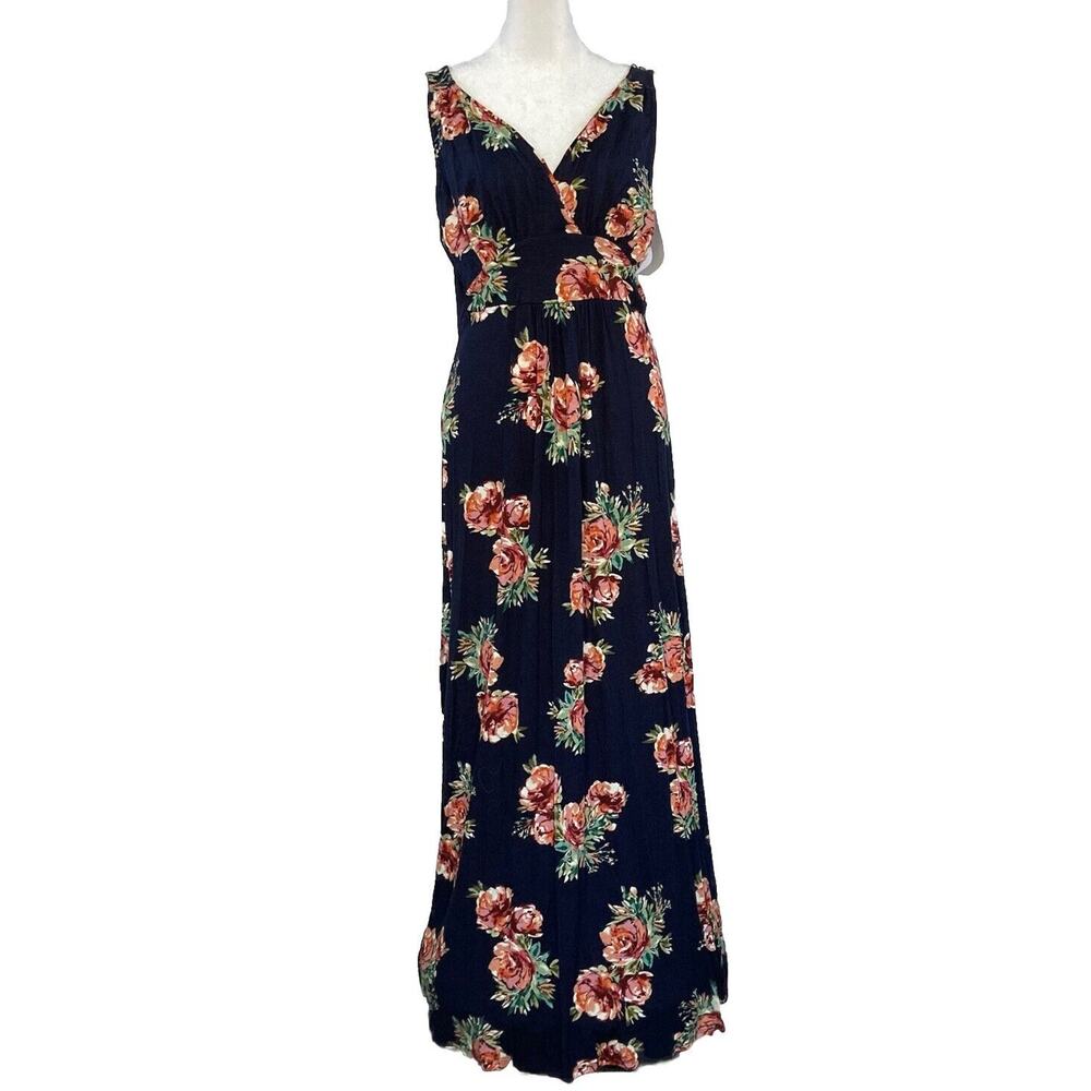 Loveappellaa Women Dress Maxi Medium Navy Sleeveless Cross Back Detail Floral